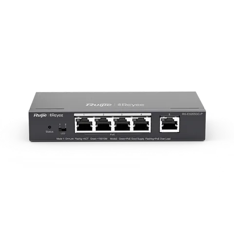 REYEE SMART SWITCH POE GIGABIT 5 P., 4 P. POE/POE+, POE POWER BUDGET 54W (CHASSIS METALLICO DESKTOP)